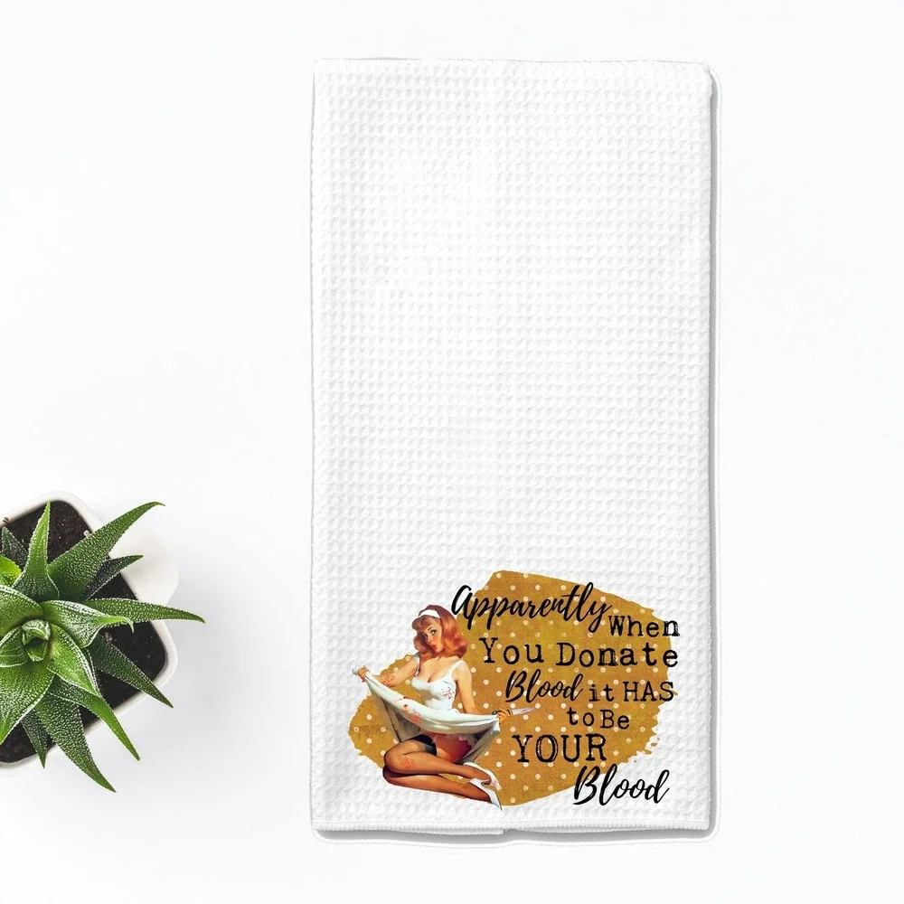 Retro Pinup Girl Funny Waffle Weave Kitchen Towel White Microfiber Dish Cloth